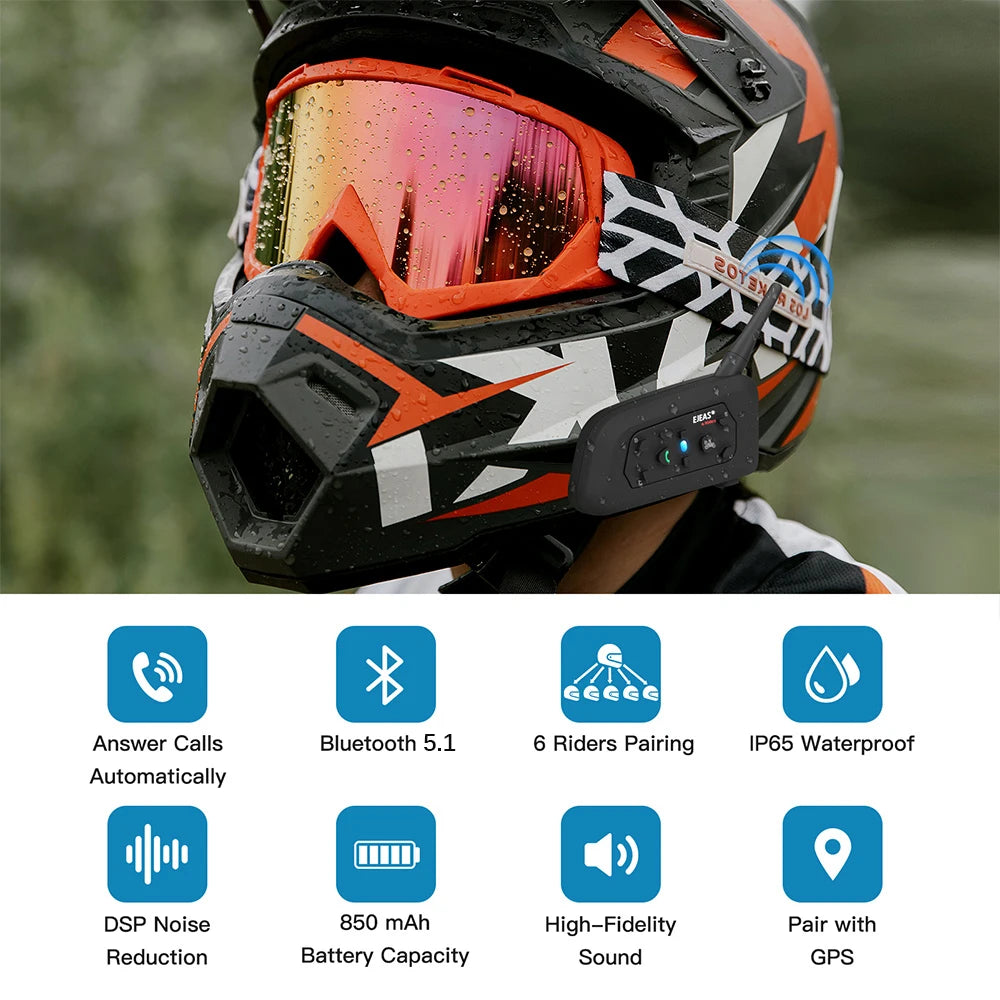 EJEAS V6 Pro+ Motorcycle Bluetooth Helmet Headset Intercom