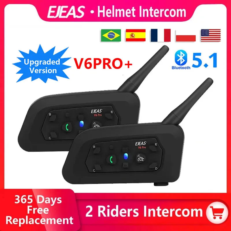 EJEAS V6 Pro+ Motorcycle Bluetooth Helmet Headset Intercom