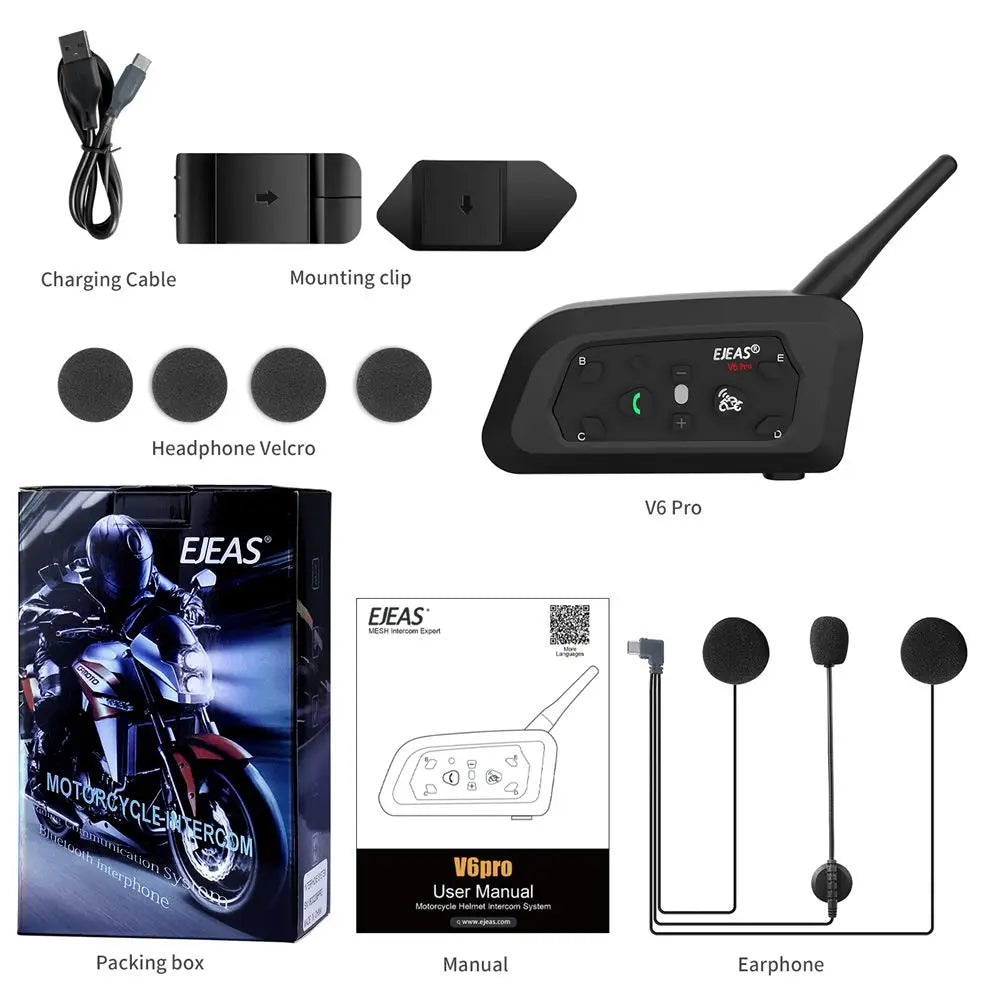 EJEAS V6 Pro+ Motorcycle Bluetooth Helmet Headset Intercom