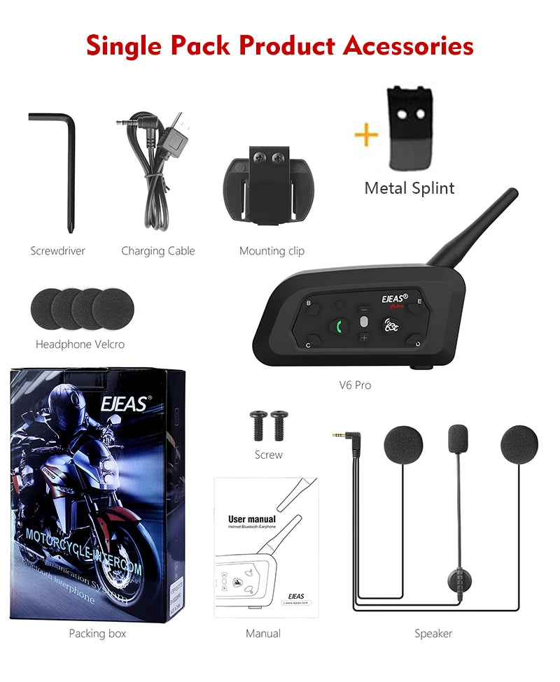 EJEAS V6 Pro+ Motorcycle Bluetooth Helmet Headset Intercom