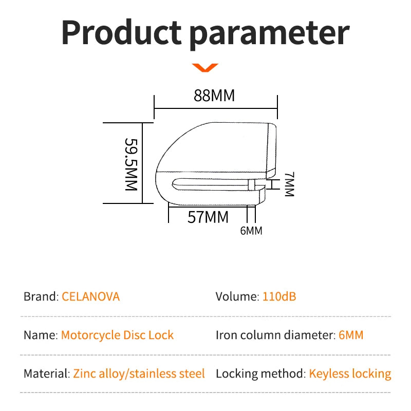 Motorcycle Lock Alarm Padlock Disc Lock