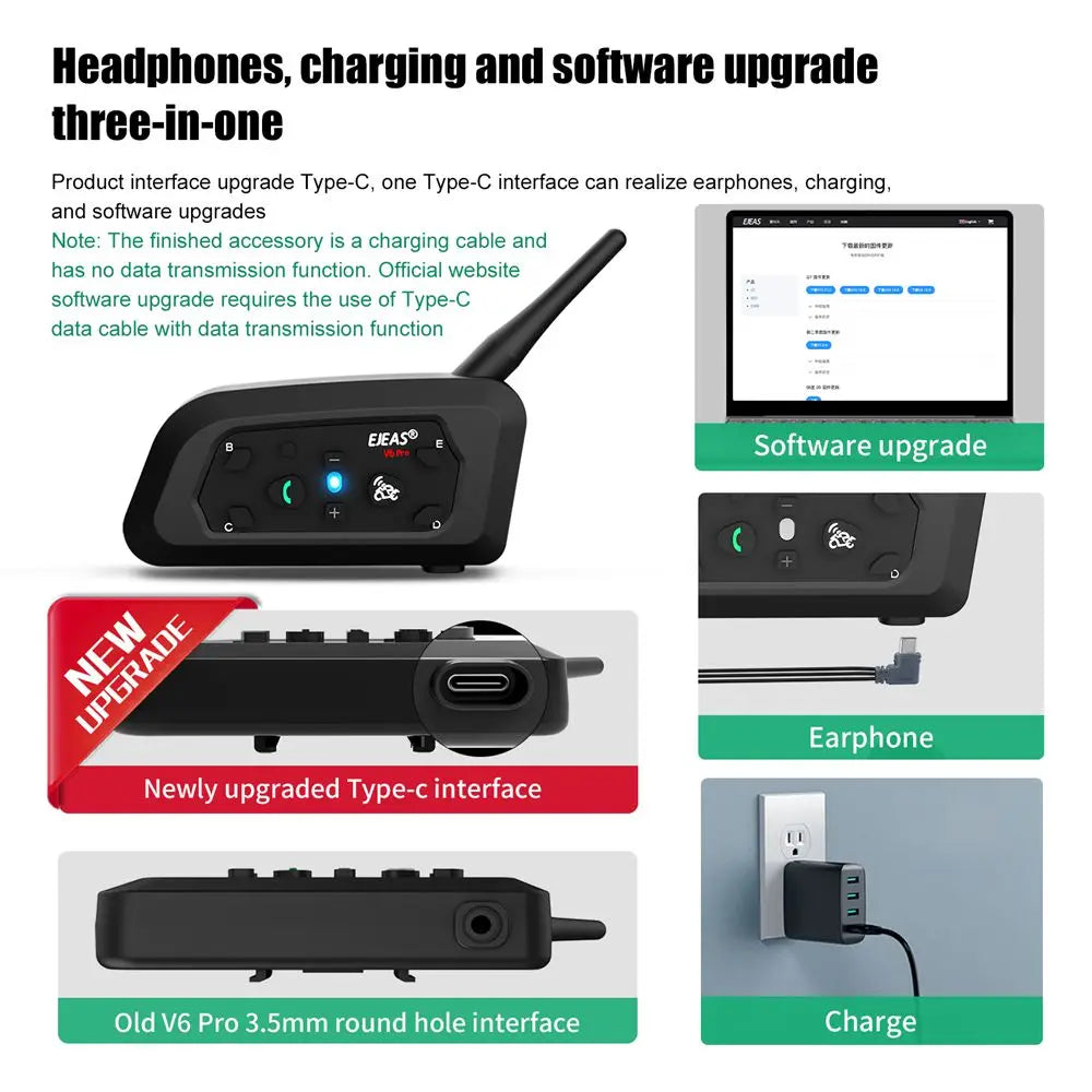 EJEAS V6 Pro+ Motorcycle Bluetooth Helmet Headset Intercom