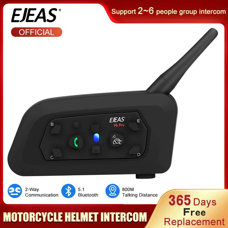 EJEAS V6 Pro+ Motorcycle Bluetooth Helmet Headset Intercom