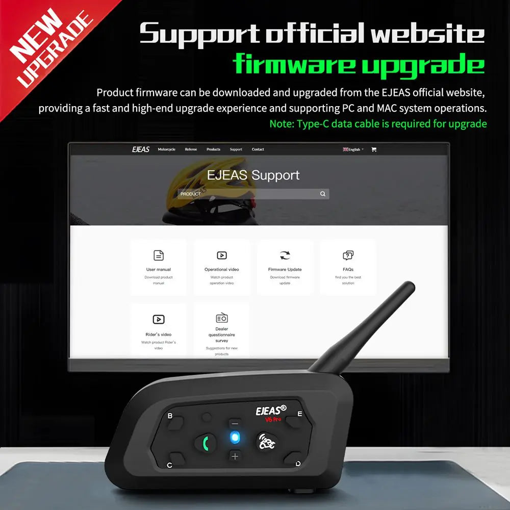 EJEAS V6 Pro+ Motorcycle Bluetooth Helmet Headset Intercom