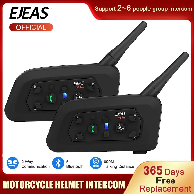 EJEAS V6 Pro+ Motorcycle Bluetooth Helmet Headset Intercom