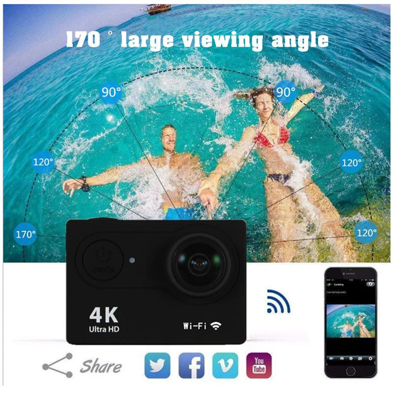 Ultra HD 4K/30fps WiFi 2.0-inch 170D Waterproof Helmet Video Recording Action Camera