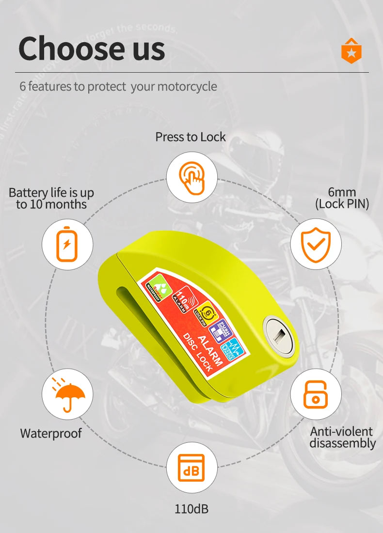 Motorcycle Lock Alarm Padlock Disc Lock