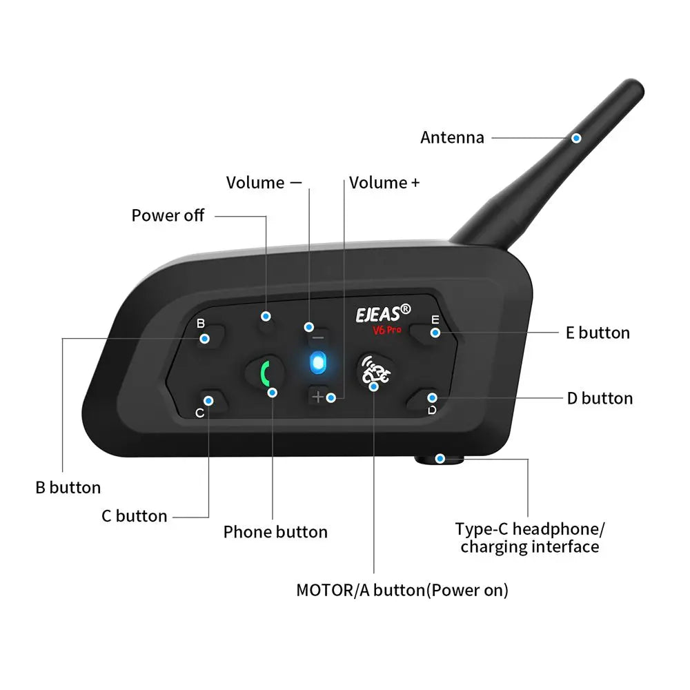 EJEAS V6 Pro+ Motorcycle Bluetooth Helmet Headset Intercom