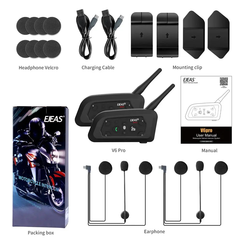 EJEAS V6 Pro+ Motorcycle Bluetooth Helmet Headset Intercom