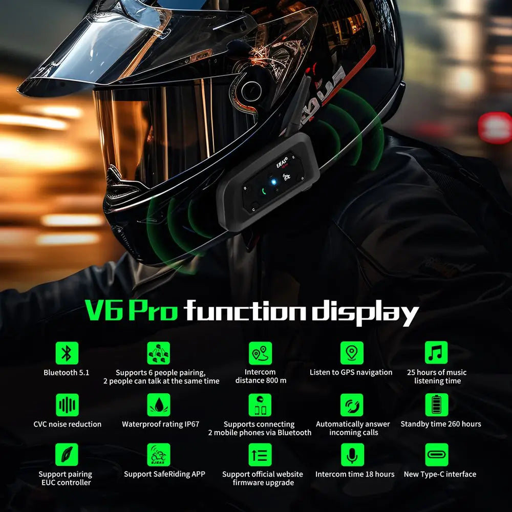 EJEAS V6 Pro+ Motorcycle Bluetooth Helmet Headset Intercom